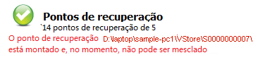 Página inicial, ponto de recuperação, resumo, alerta de status