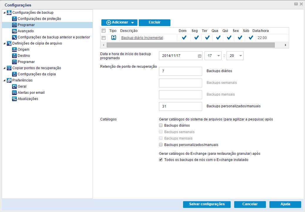 Fazer backup agora - Programação