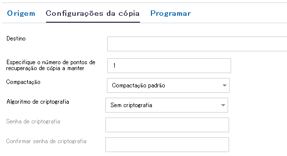 Copiar configurações para copiar pontos de recuperação
