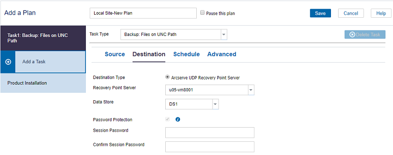 specify UNC destination