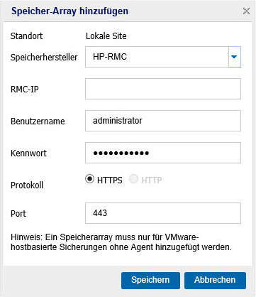 Hinzufügen eines HPE 3PAR StoreServ-Speicher-Arrays 