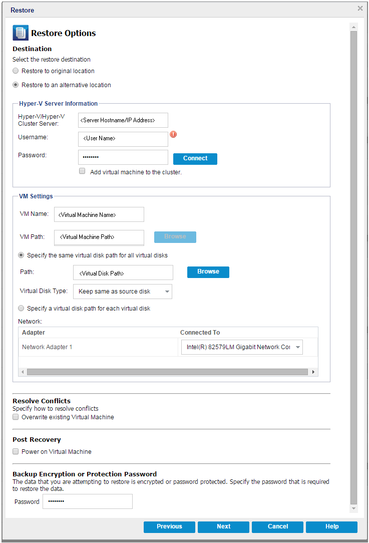 This diagram displays the restore options that are available for Alternate location