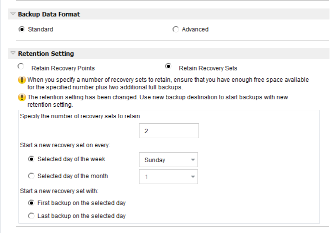 Backup Now - Protection Settings