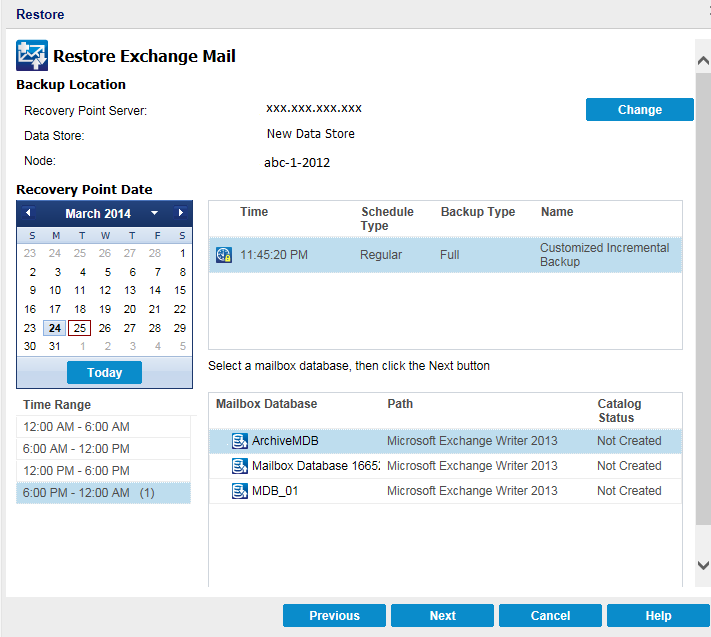 Restore Exchange Mails dialog.