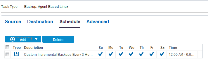 Schedule tab